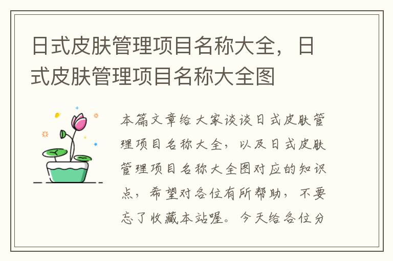 日式皮肤管理项目名称大全，日式皮肤管理项目名称大全图