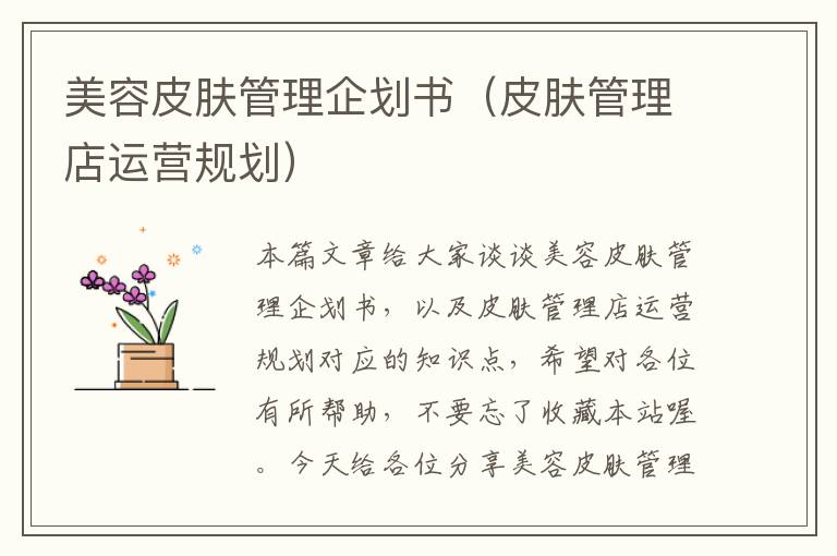 美容皮肤管理企划书（皮肤管理店运营规划）