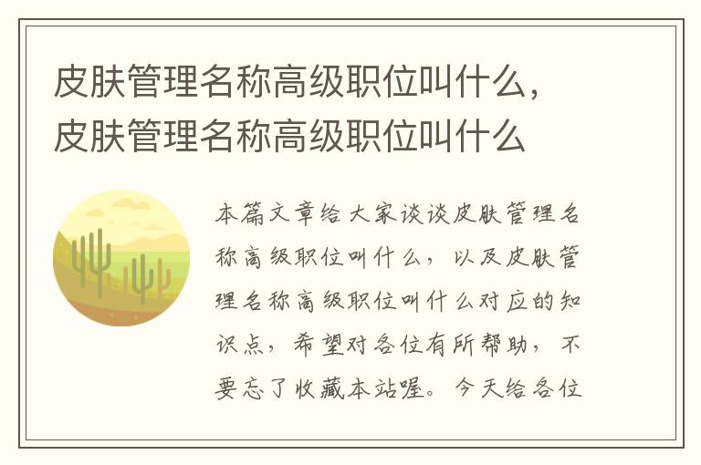 皮肤管理名称高级职位叫什么，皮肤管理名称高级职位叫什么