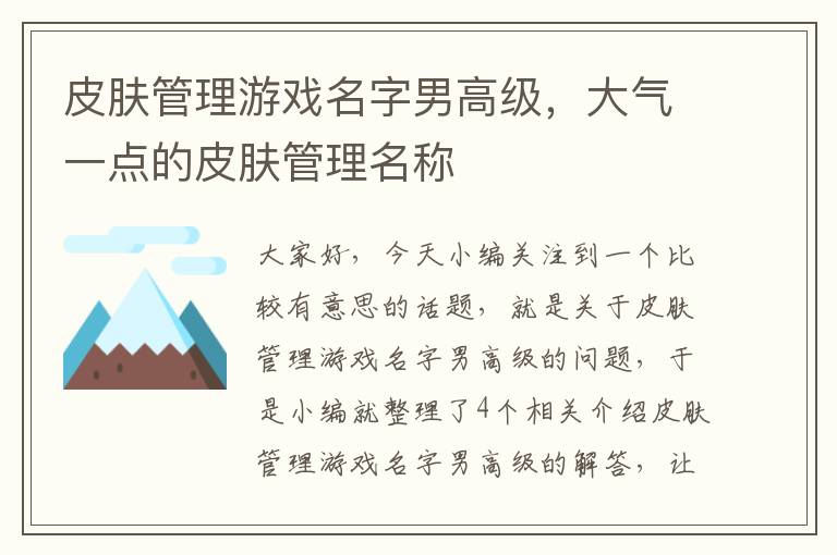 皮肤管理游戏名字男高级，大气一点的皮肤管理名称