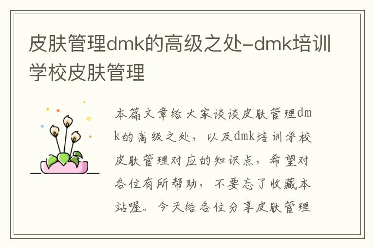 皮肤管理dmk的高级之处-dmk培训学校皮肤管理