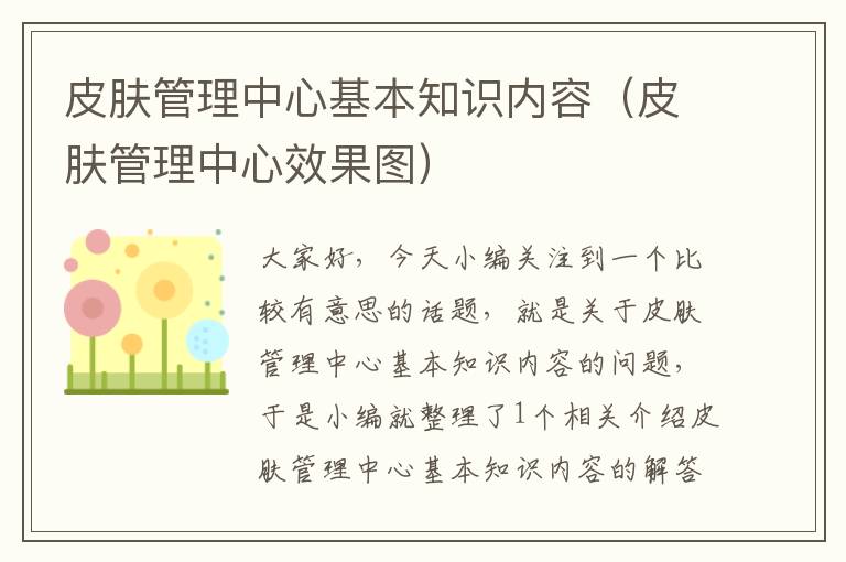 皮肤管理中心基本知识内容（皮肤管理中心效果图）