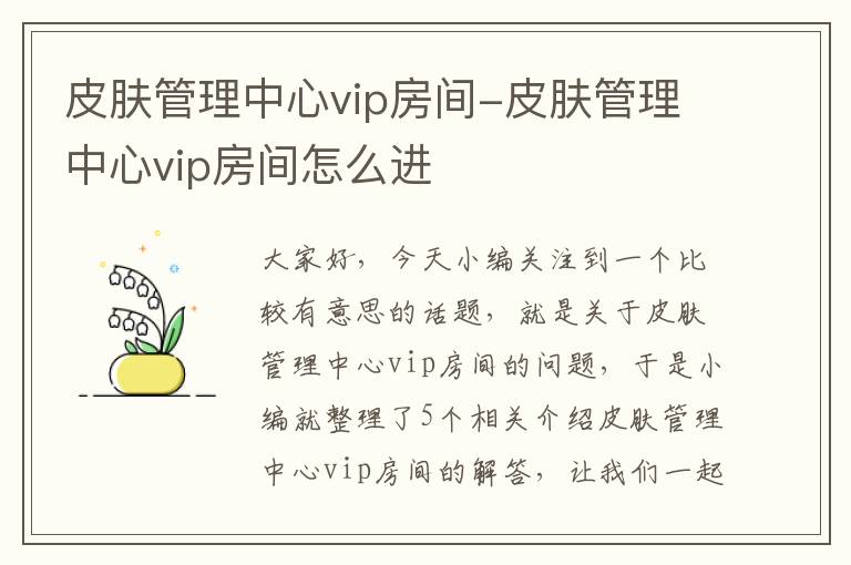 皮肤管理中心vip房间-皮肤管理中心vip房间怎么进