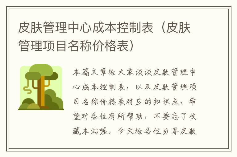 皮肤管理中心成本控制表（皮肤管理项目名称价格表）