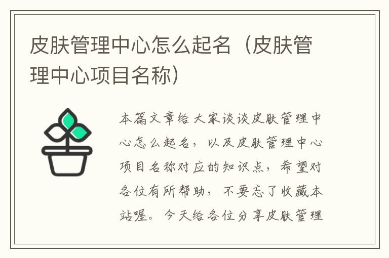 皮肤管理中心怎么起名（皮肤管理中心项目名称）