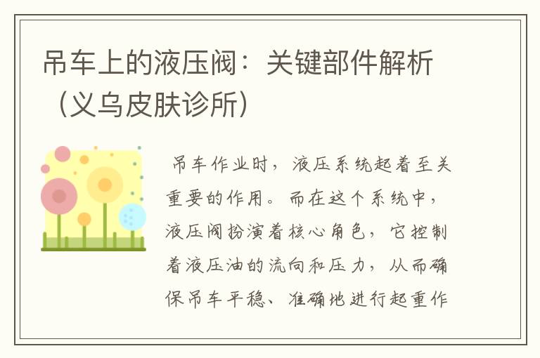 吊车上的液压阀：关键部件解析（义乌皮肤诊所）