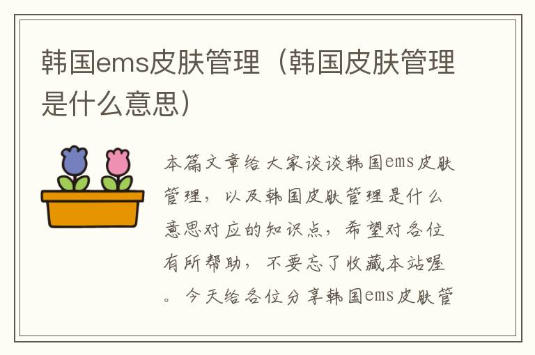 韩国ems皮肤管理（韩国皮肤管理是什么意思）