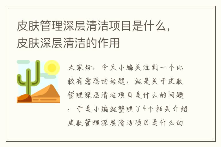 皮肤管理深层清洁项目是什么，皮肤深层清洁的作用