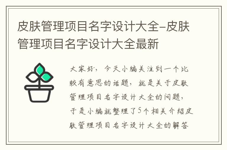 皮肤管理项目名字设计大全-皮肤管理项目名字设计大全最新