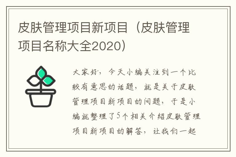 皮肤管理项目新项目（皮肤管理项目名称大全2020）