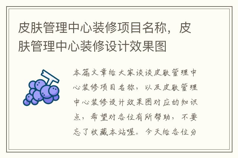 皮肤管理中心装修项目名称，皮肤管理中心装修设计效果图