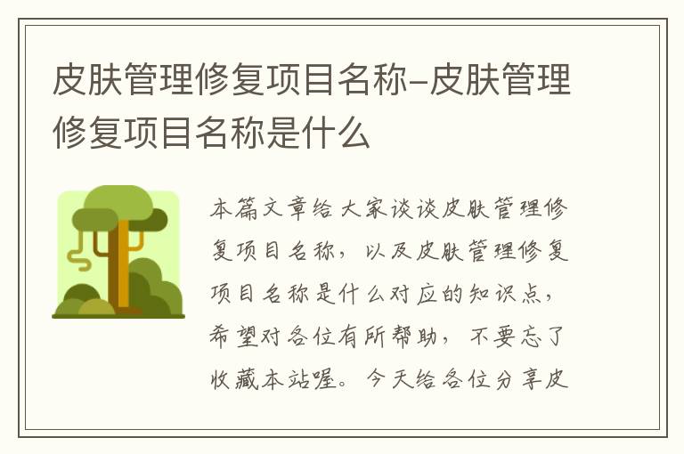 皮肤管理修复项目名称-皮肤管理修复项目名称是什么