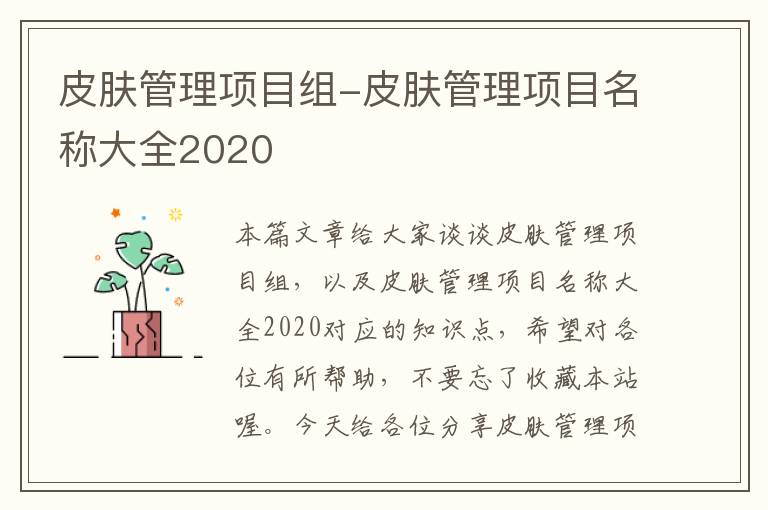 皮肤管理项目组-皮肤管理项目名称大全2020