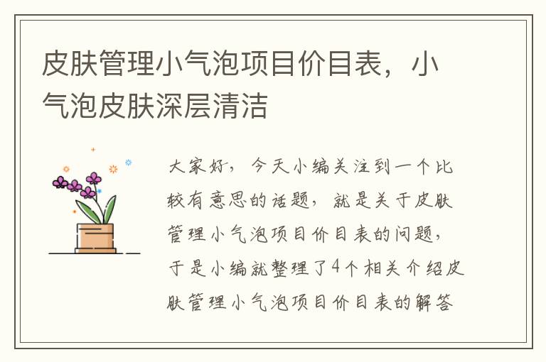 皮肤管理小气泡项目价目表，小气泡皮肤深层清洁