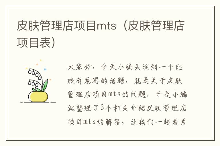 皮肤管理店项目mts（皮肤管理店项目表）