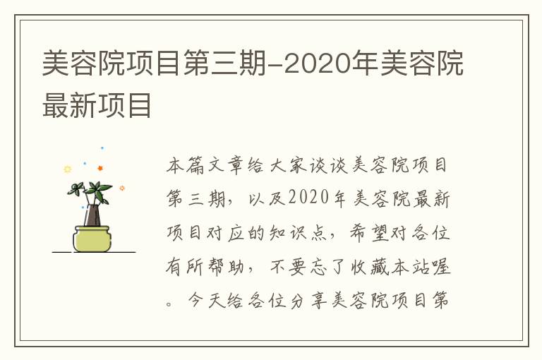 美容院项目第三期-2020年美容院最新项目