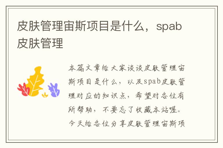 皮肤管理宙斯项目是什么，spab皮肤管理