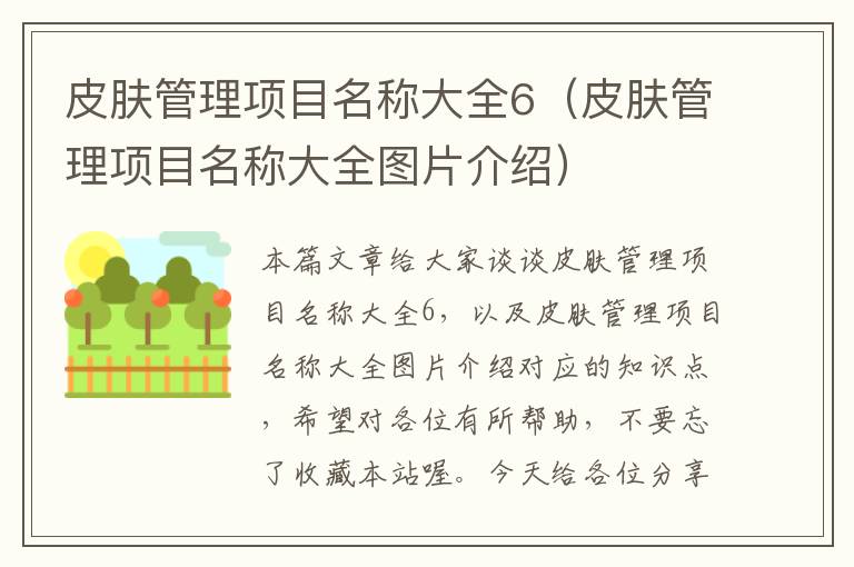 皮肤管理项目名称大全6（皮肤管理项目名称大全图片介绍）