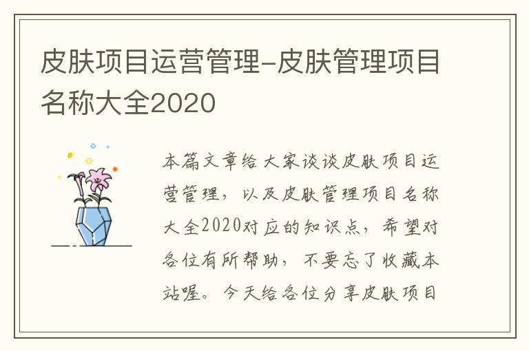 皮肤项目运营管理-皮肤管理项目名称大全2020