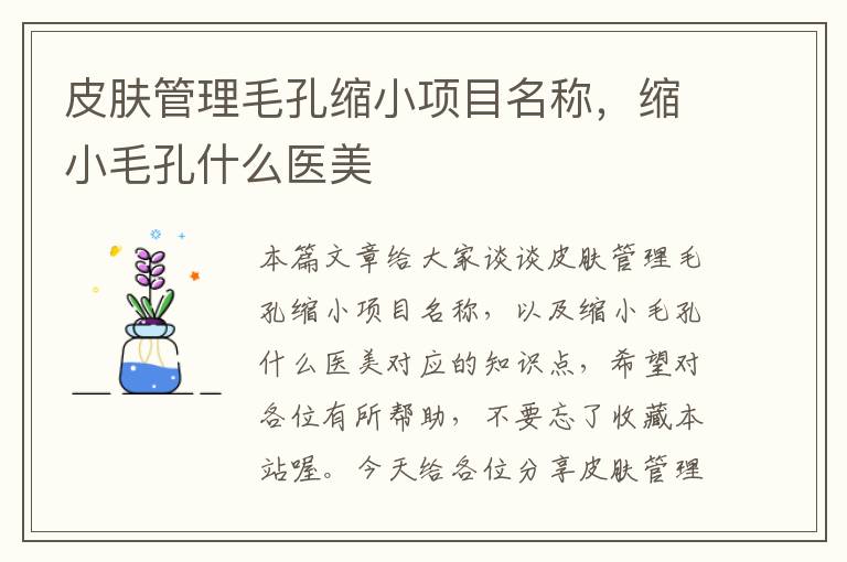 皮肤管理毛孔缩小项目名称，缩小毛孔什么医美