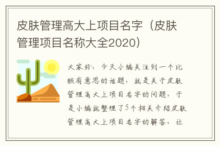 皮肤管理高大上项目名字（皮肤管理项目名称大全2020）