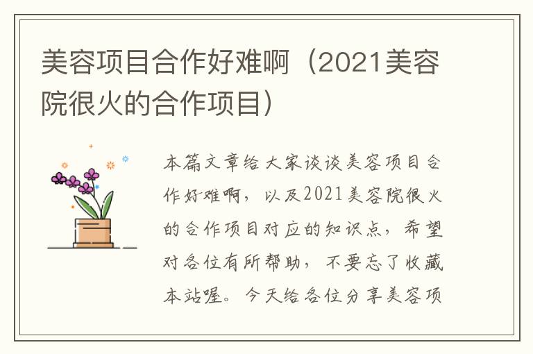 美容项目合作好难啊（2021美容院很火的合作项目）