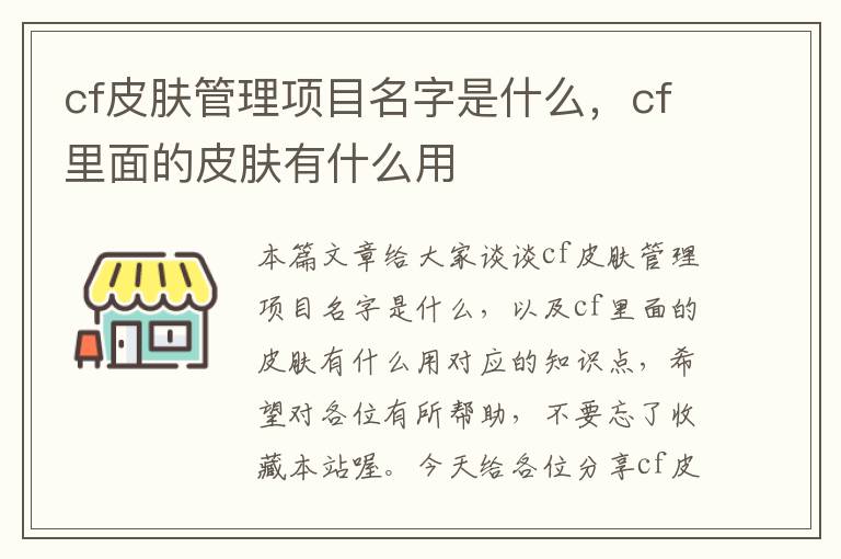 cf皮肤管理项目名字是什么，cf里面的皮肤有什么用