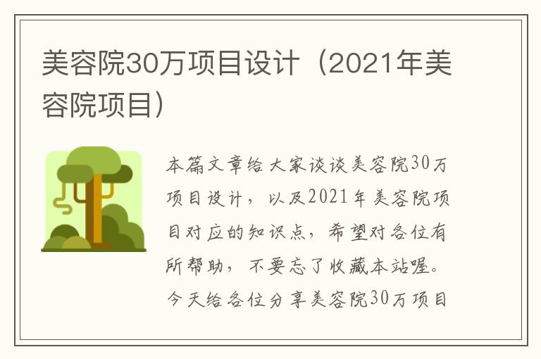 美容院30万项目设计（2021年美容院项目）