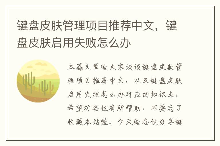 键盘皮肤管理项目推荐中文，键盘皮肤启用失败怎么办