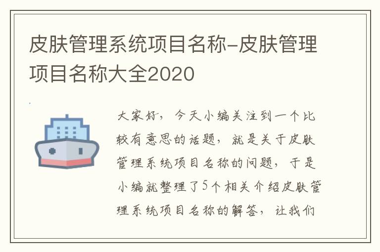 皮肤管理系统项目名称-皮肤管理项目名称大全2020